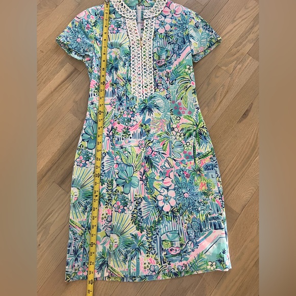 Lilly Pulitzer shift dress short sleeve blue and pink floral with cording - Picture 12 of 12